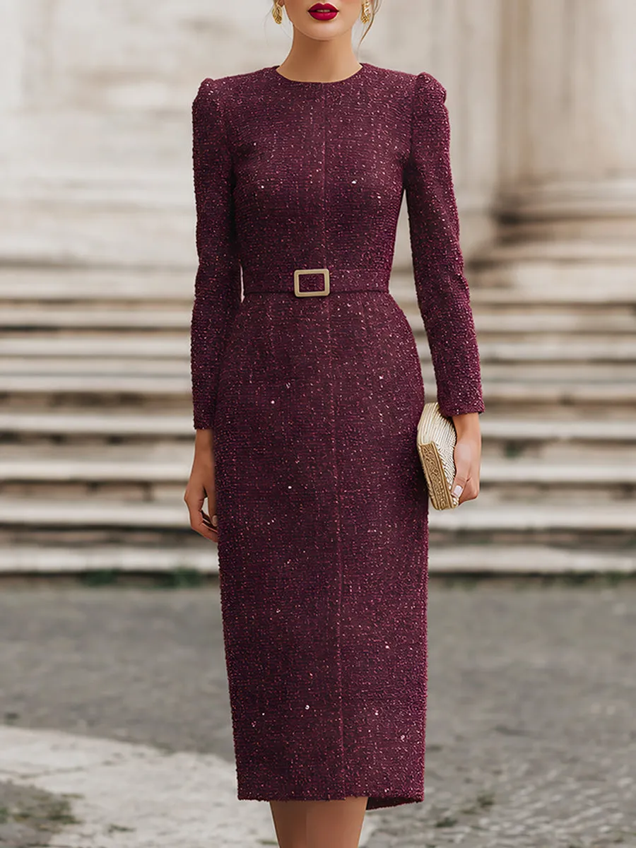 Sequin Tweed Long Sleeve Midi Dress sold by Mooyius