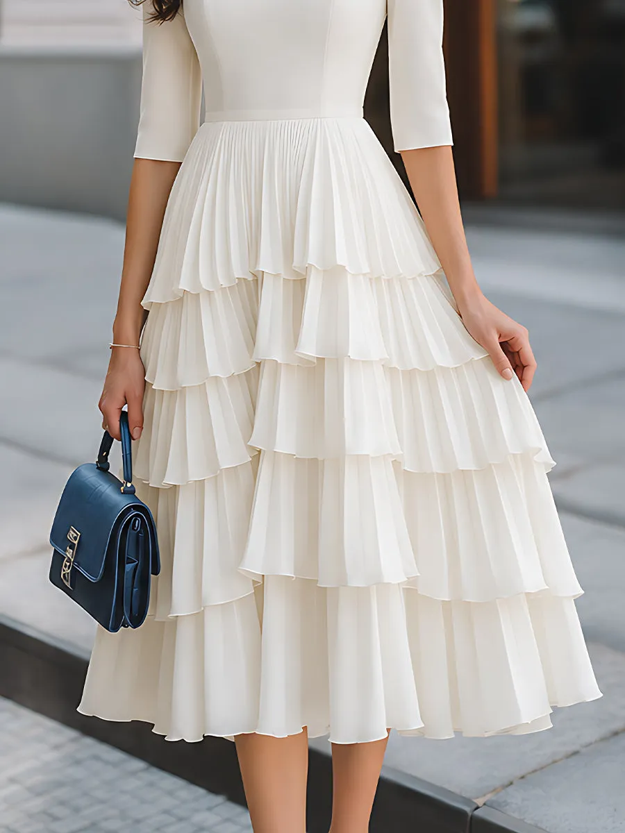 Lace-Yoke Tiered Ruffle Midi Dress sold by Mooyius product image thumbnail 4