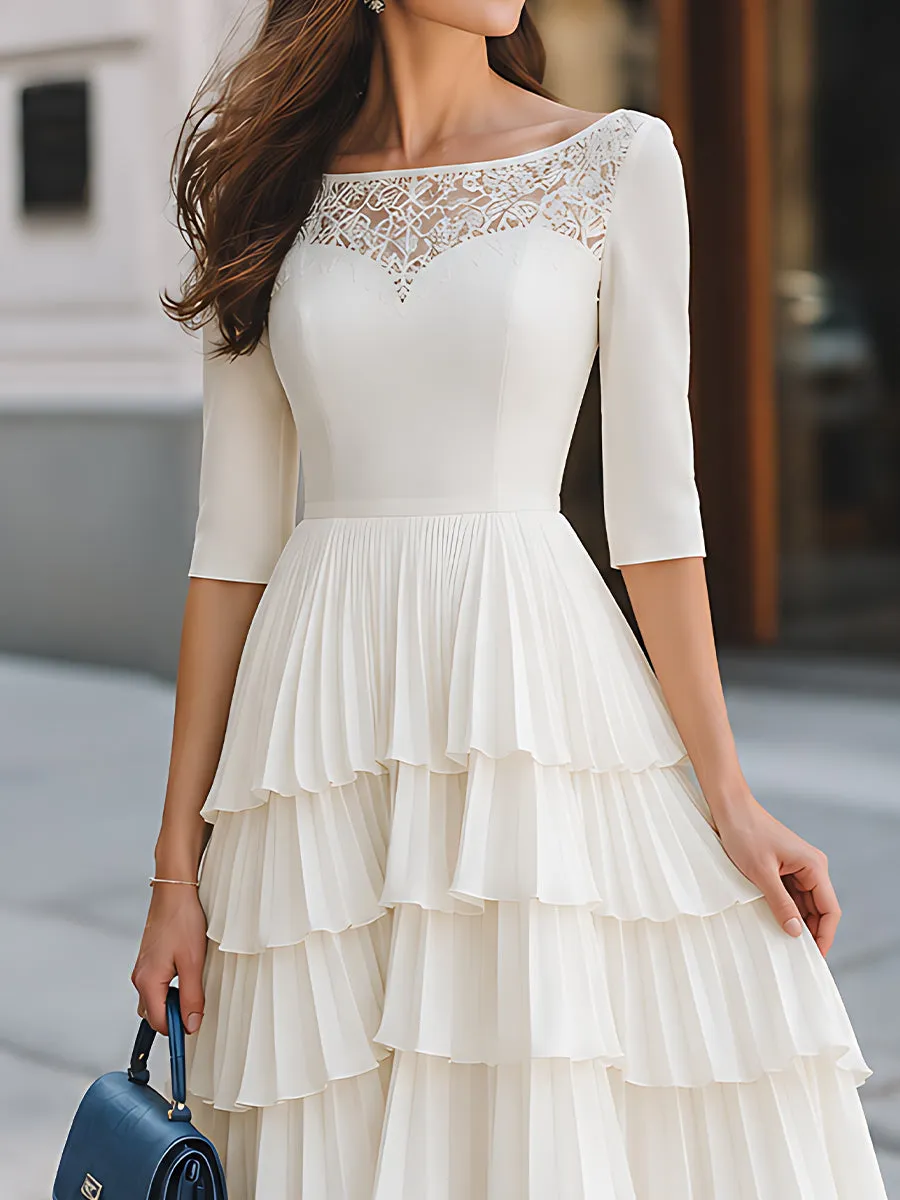 Lace-Yoke Tiered Ruffle Midi Dress sold by Mooyius product image thumbnail 3