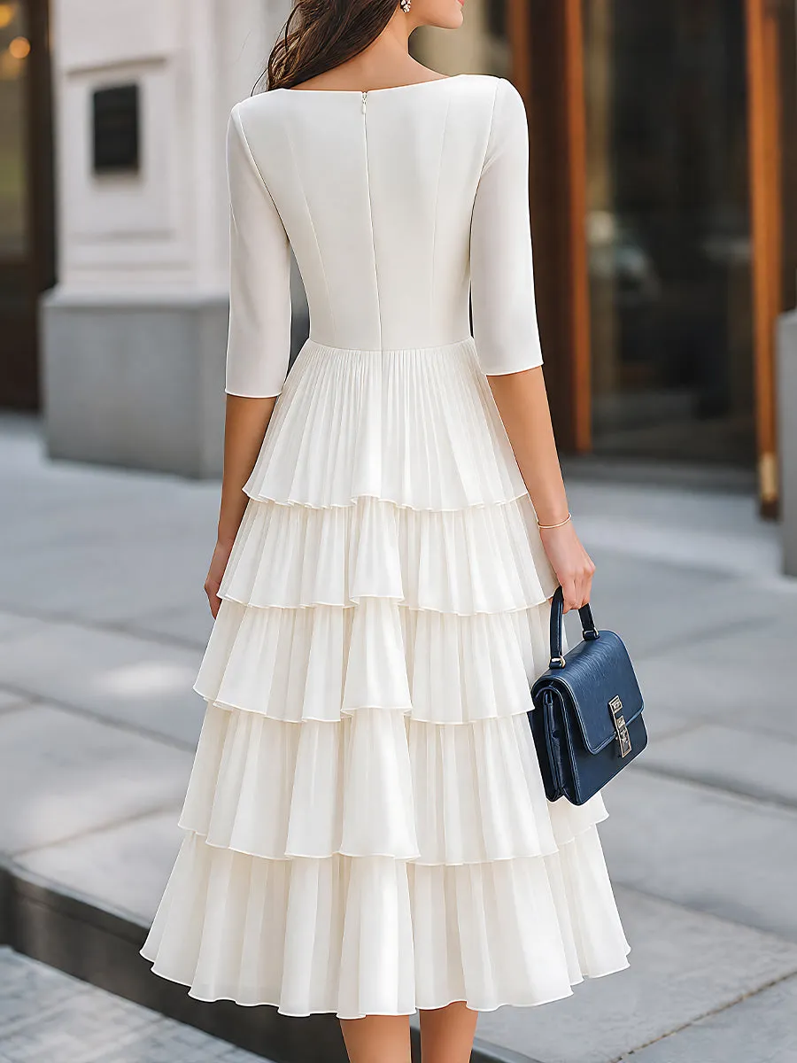 Lace-Yoke Tiered Ruffle Midi Dress sold by Mooyius product image thumbnail 5