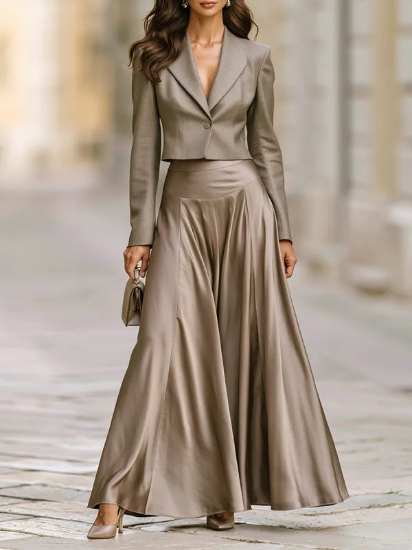 Cropped Single-Button Blazer And Full Maxi Skirt Set made by Mooyius