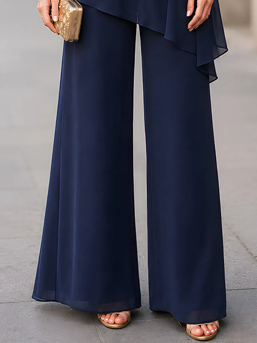 Asymmetric Layered Chiffon Tunic And Wide-Leg Pants Set sold by Mooyius product image thumbnail 4