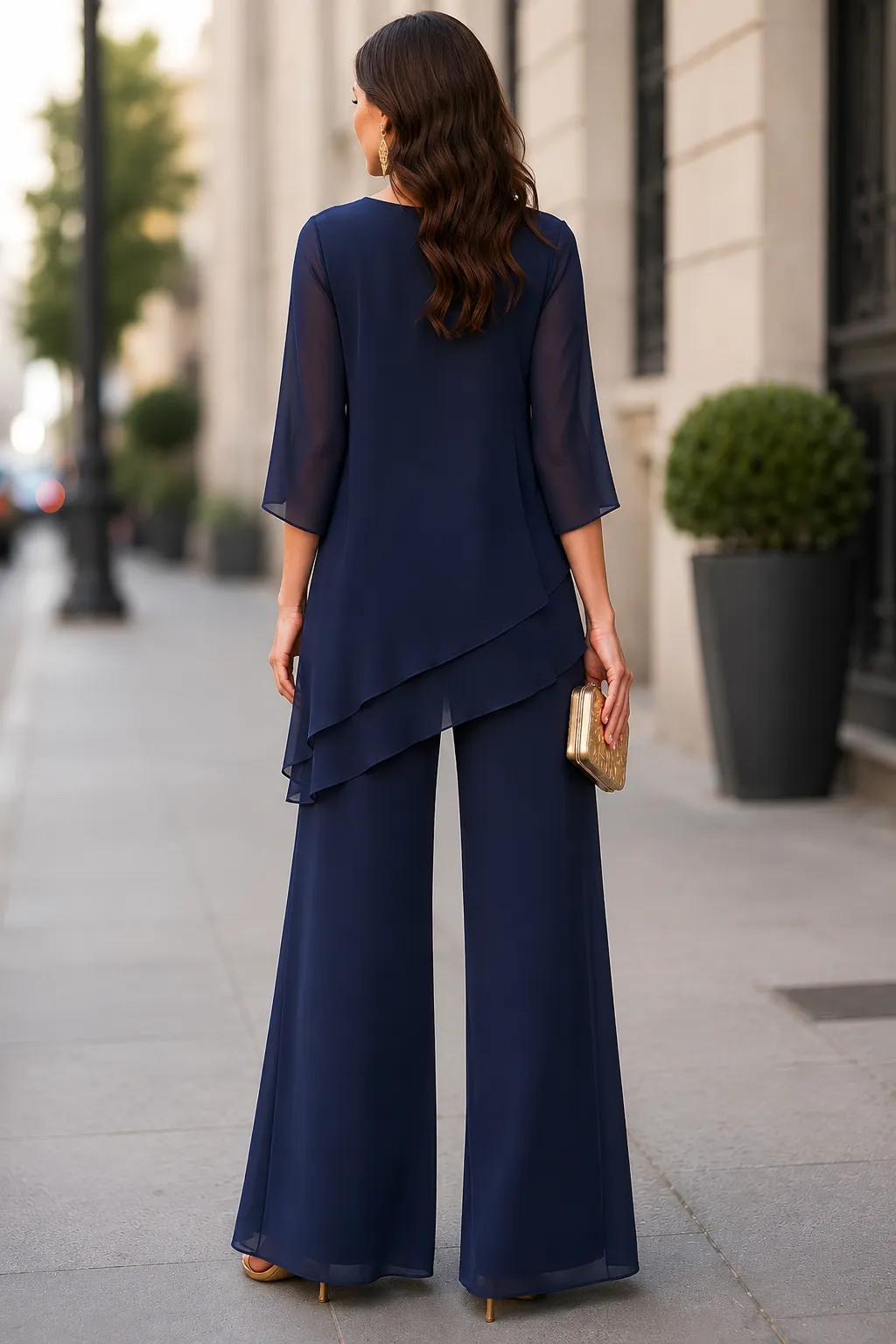 Asymmetric Layered Chiffon Tunic And Wide-Leg Pants Set sold by Mooyius product image thumbnail 2