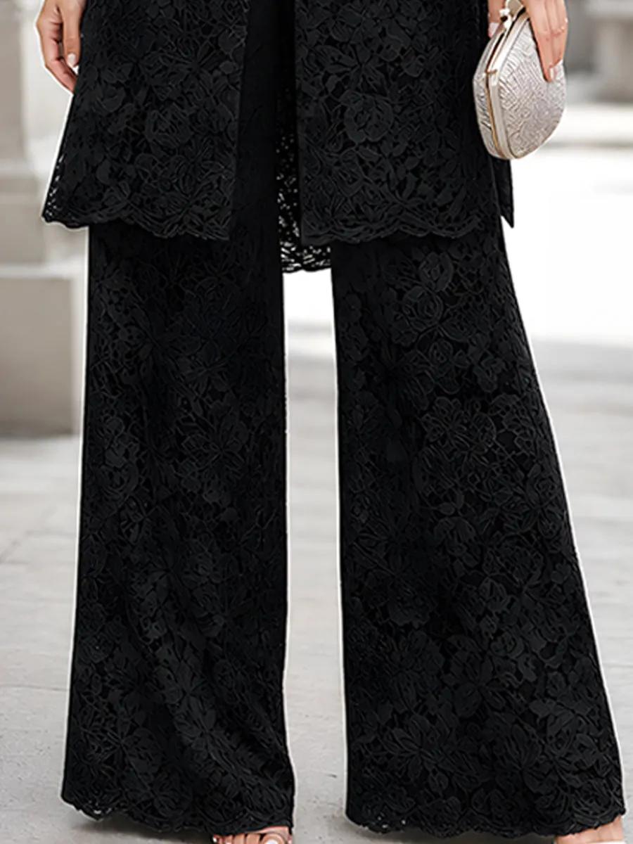 Floral Lace Longline Tunic And Wide-Leg Pants Set sold by Mooyius product image thumbnail 4