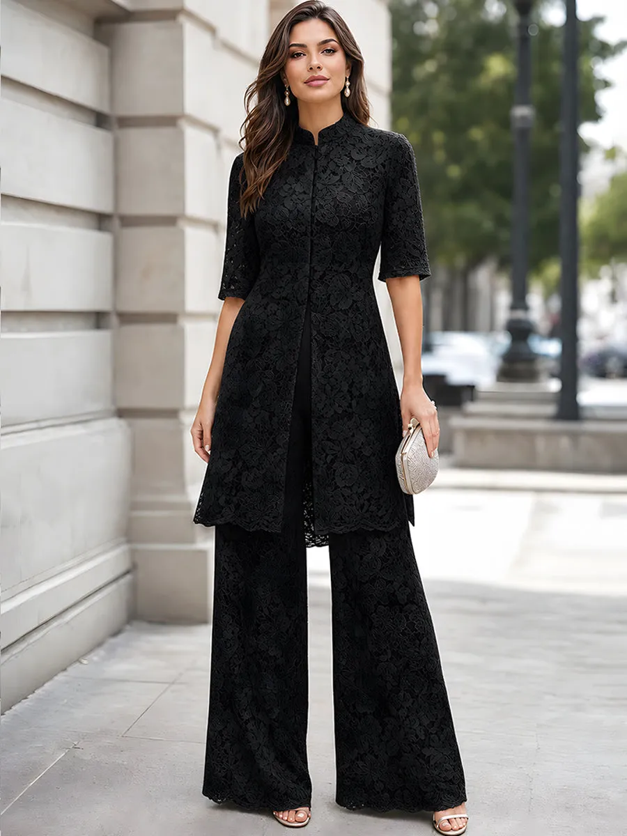 Floral Lace Longline Tunic And Wide-Leg Pants Set sold by Mooyius product image thumbnail 3
