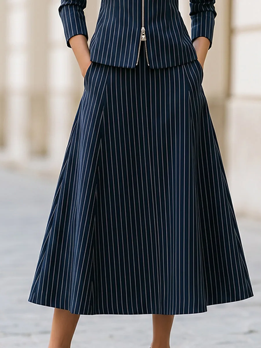 Striped Blazer And A-line Skirt Set sold by Mooyius product image thumbnail 3