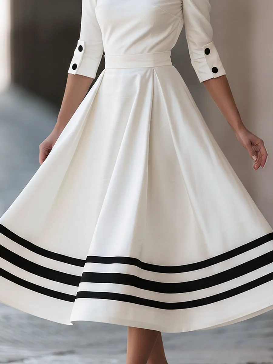 Contrast Stripe A-Line Midi Dress sold by Mooyius product image thumbnail 3
