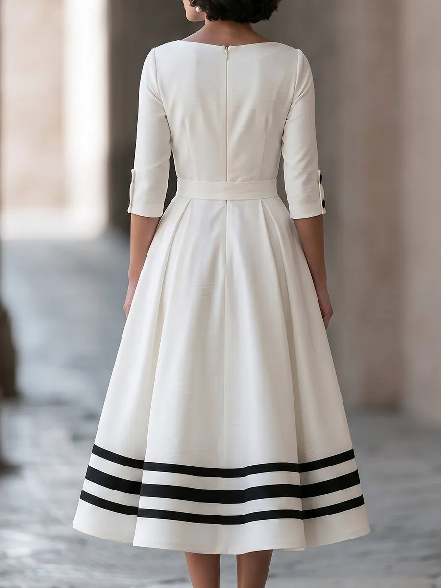 Contrast Stripe A-Line Midi Dress sold by Mooyius product image thumbnail 4