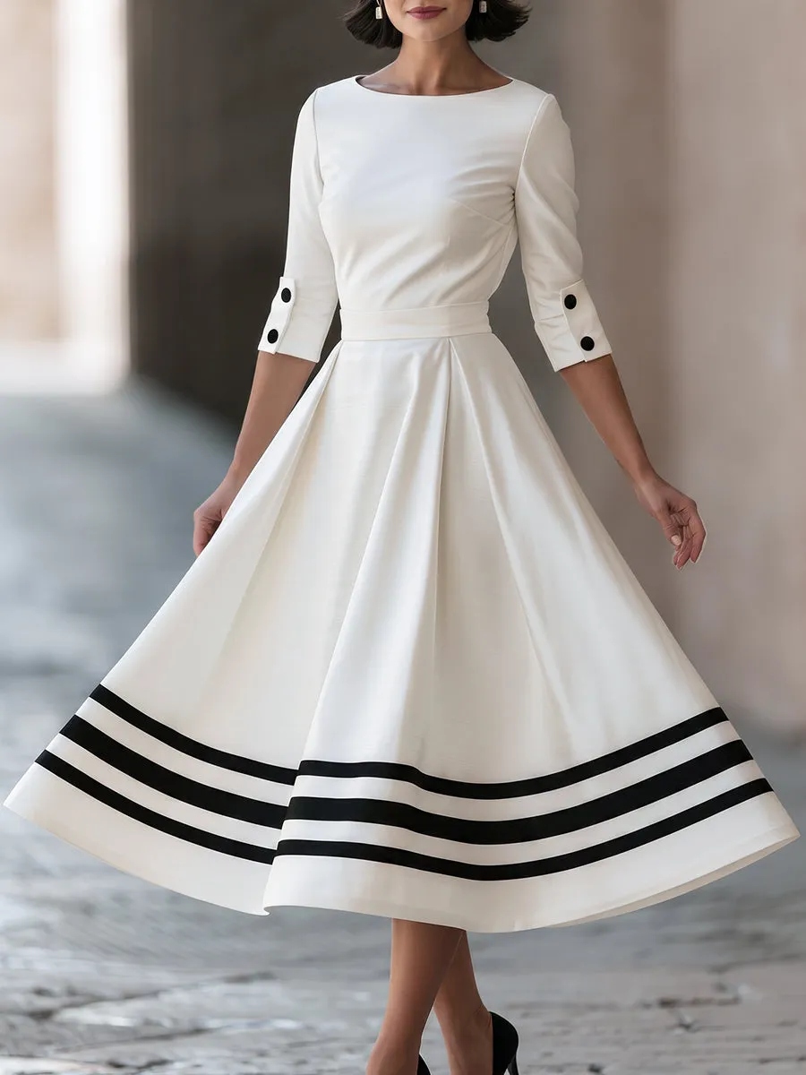 Contrast Stripe A-Line Midi Dress sold by Mooyius