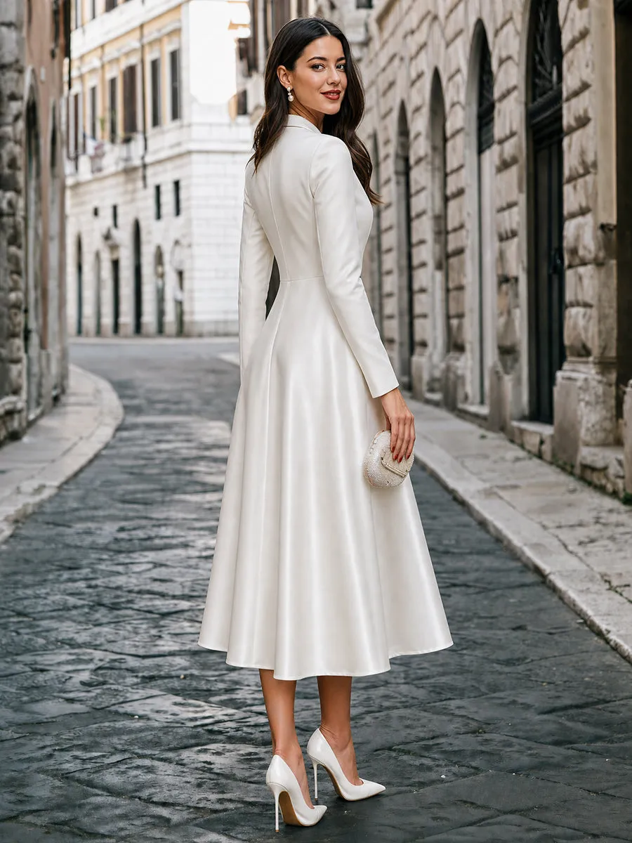 Lapel Blazer Bodice Midi Dress With Full A-Line Skirt sold by Mooyius product image thumbnail 5