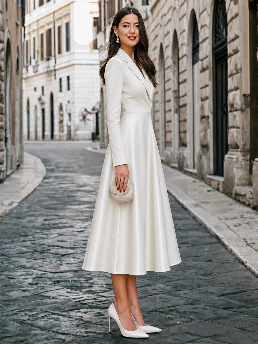 Lapel Blazer Bodice Midi Dress With Full A-Line Skirt sold by Mooyius product image thumbnail 4