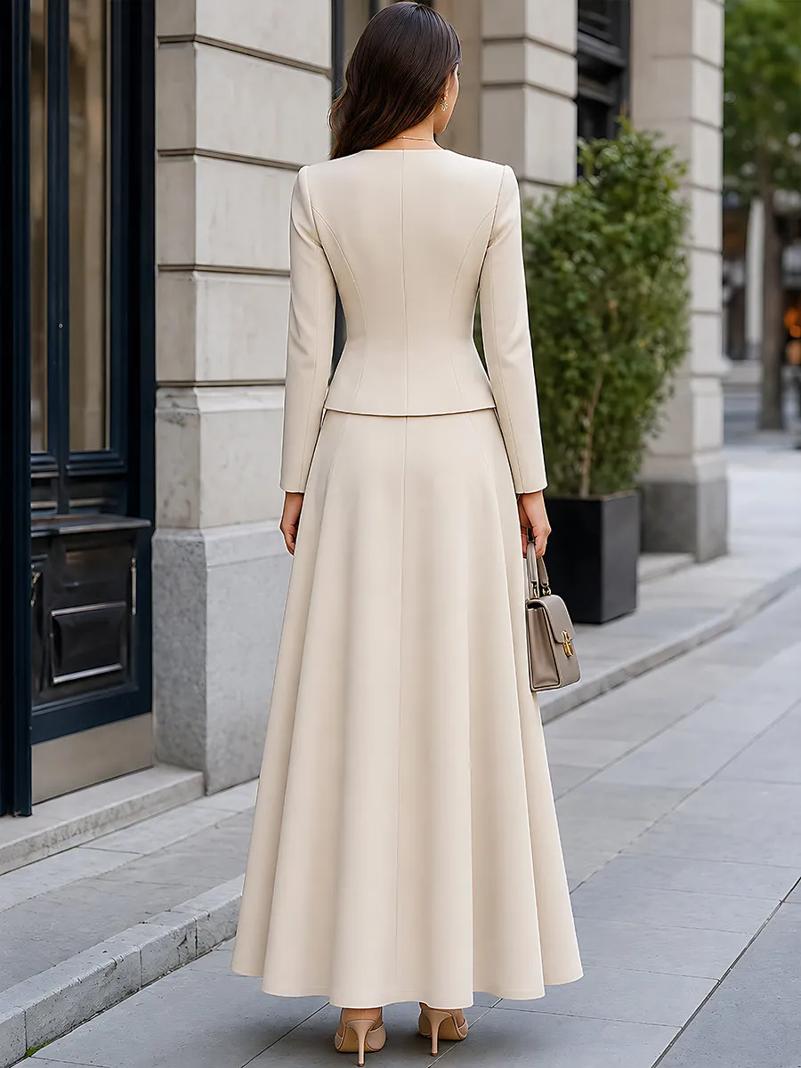 Square-Neck Tailored Jacket And A-Line Maxi Skirt Set sold by Mooyius product image thumbnail 5