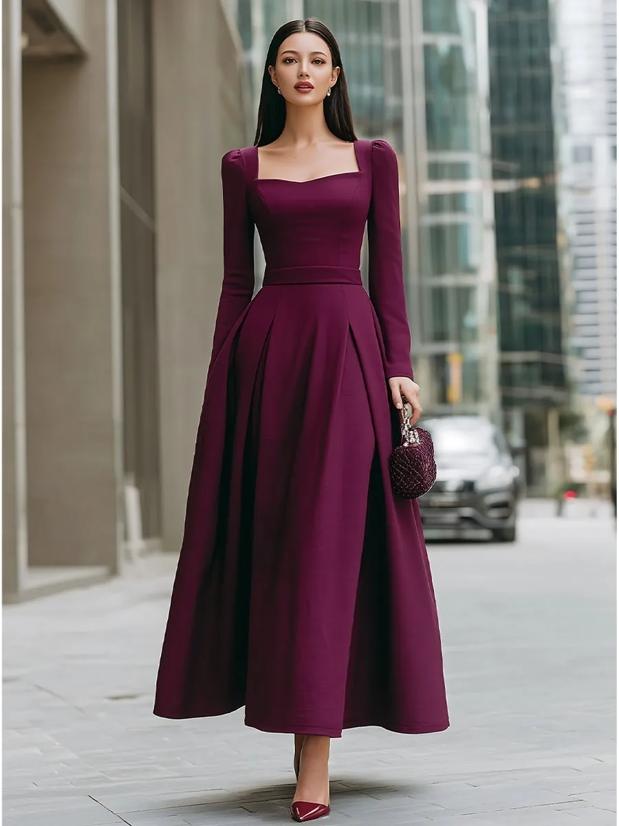 Square-Neck Long-Sleeve A-Line Maxi Dress sold by Mooyius product image thumbnail 2