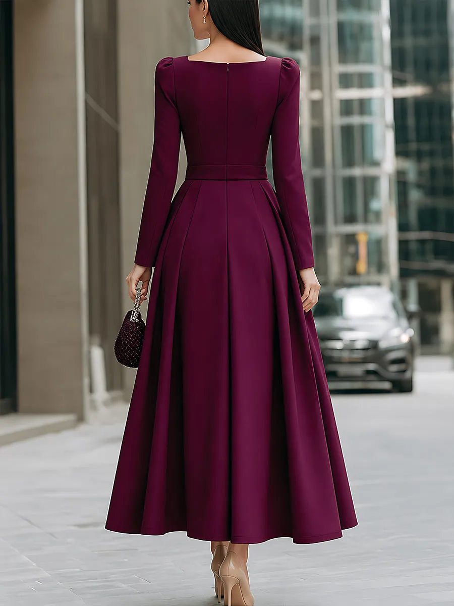 Square-Neck Long-Sleeve A-Line Maxi Dress sold by Mooyius product image thumbnail 5