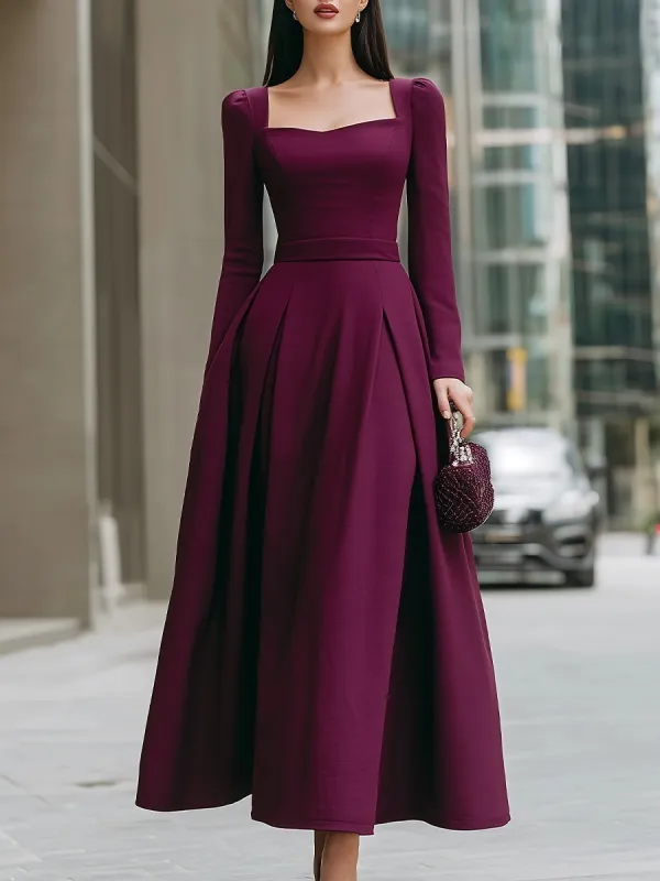 Square-Neck Long-Sleeve A-Line Maxi Dress made by Mooyius