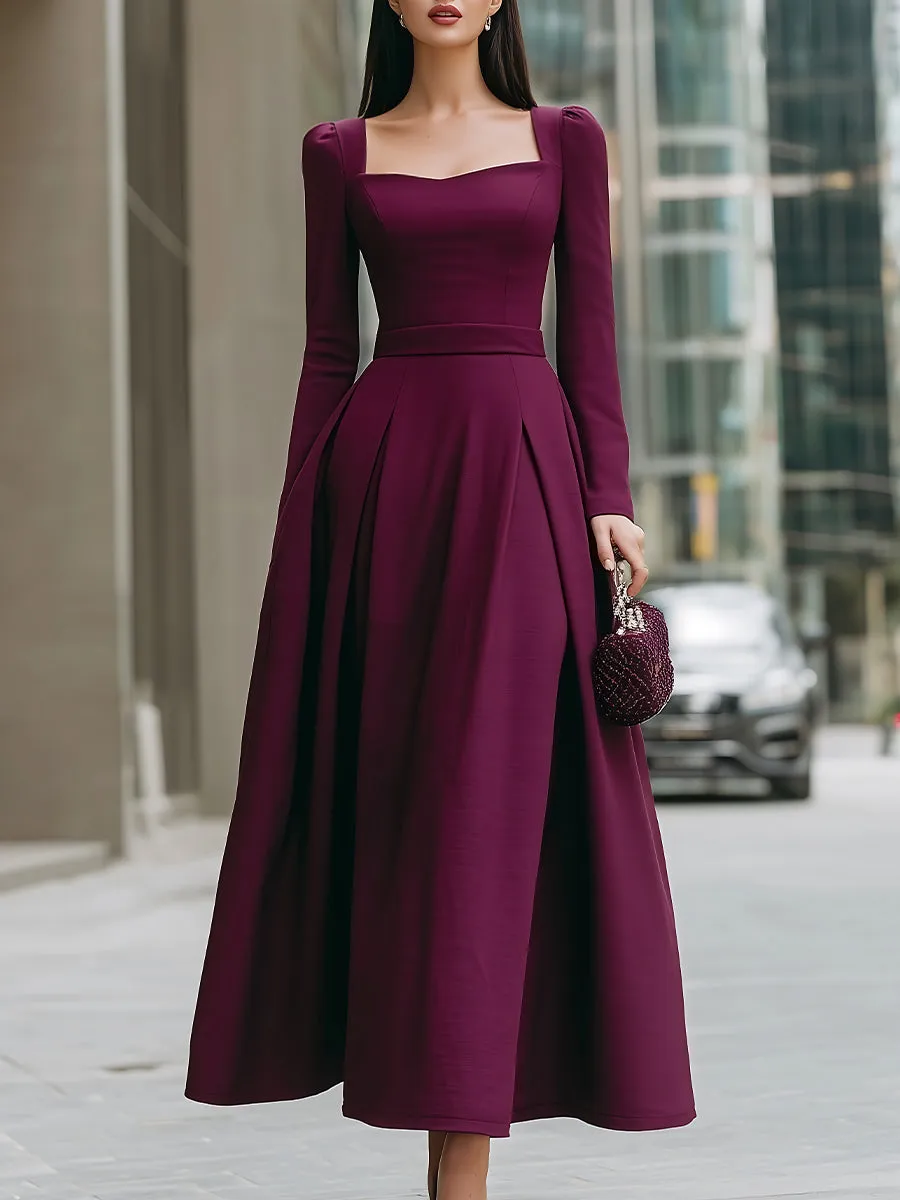 Square-Neck Long-Sleeve A-Line Maxi Dress sold by Mooyius