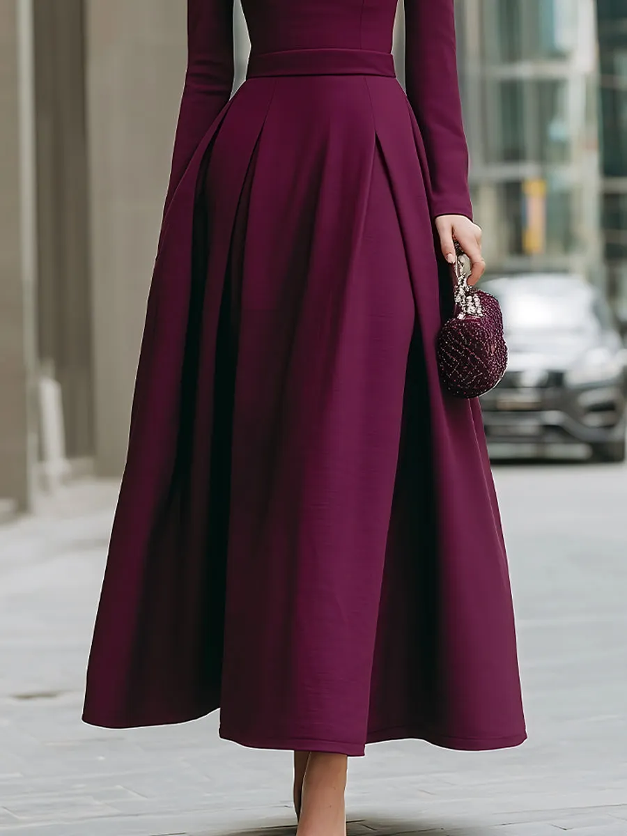 Square-Neck Long-Sleeve A-Line Maxi Dress sold by Mooyius product image thumbnail 4