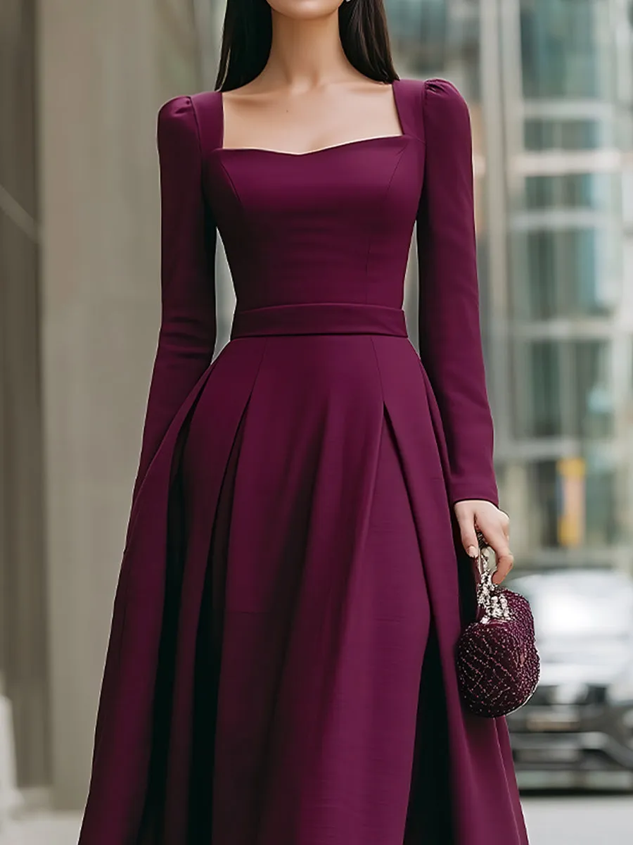 Square-Neck Long-Sleeve A-Line Maxi Dress sold by Mooyius product image thumbnail 3