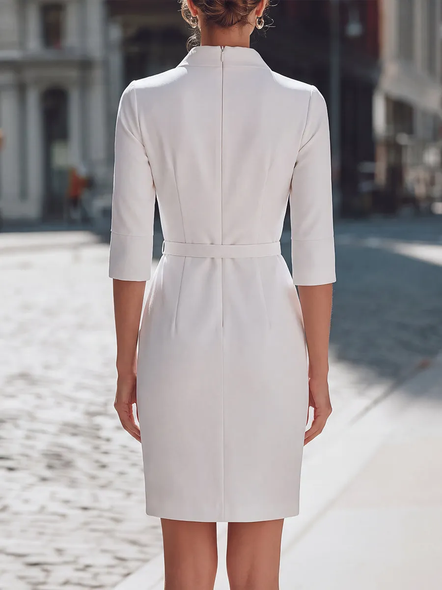 V-Neck Belted Tailored Sheath Dress sold by Mooyius product image thumbnail 2
