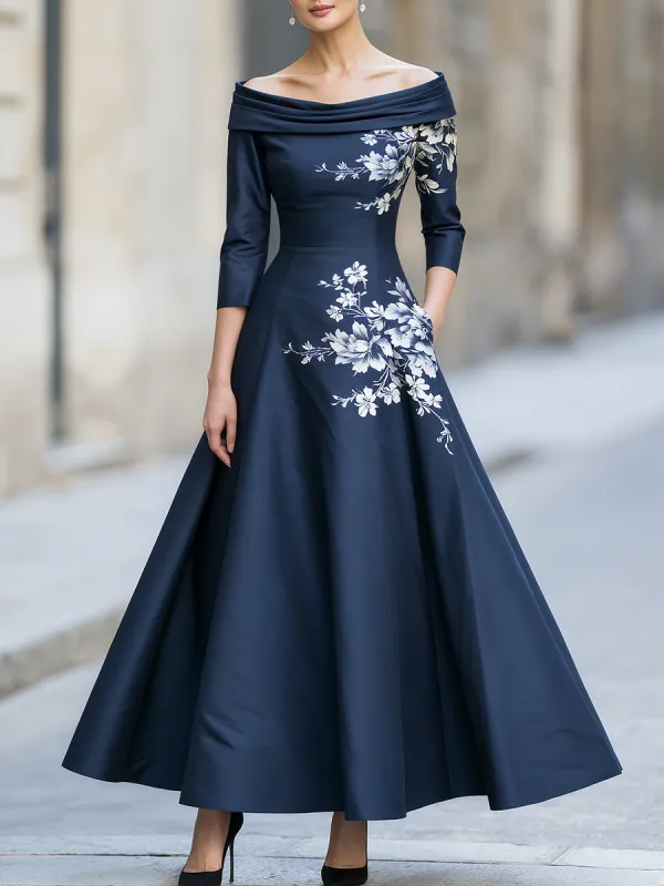 Floral Print Off-Shoulder A-line Midi Dress made by Mooyius
