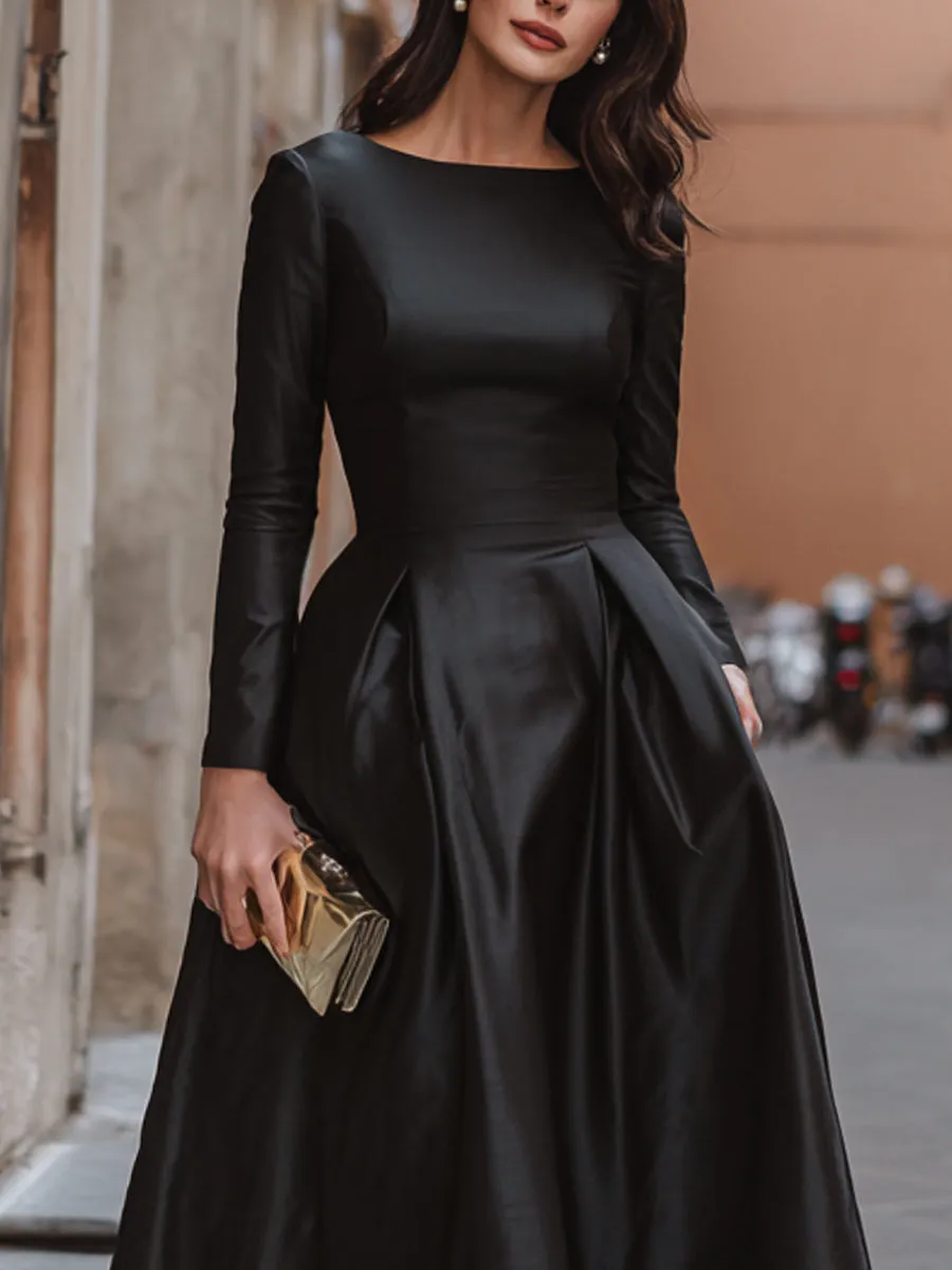 Elegant Long Sleeve Boat Neck A-Line Maxi Dress sold by Mooyius product image thumbnail 5