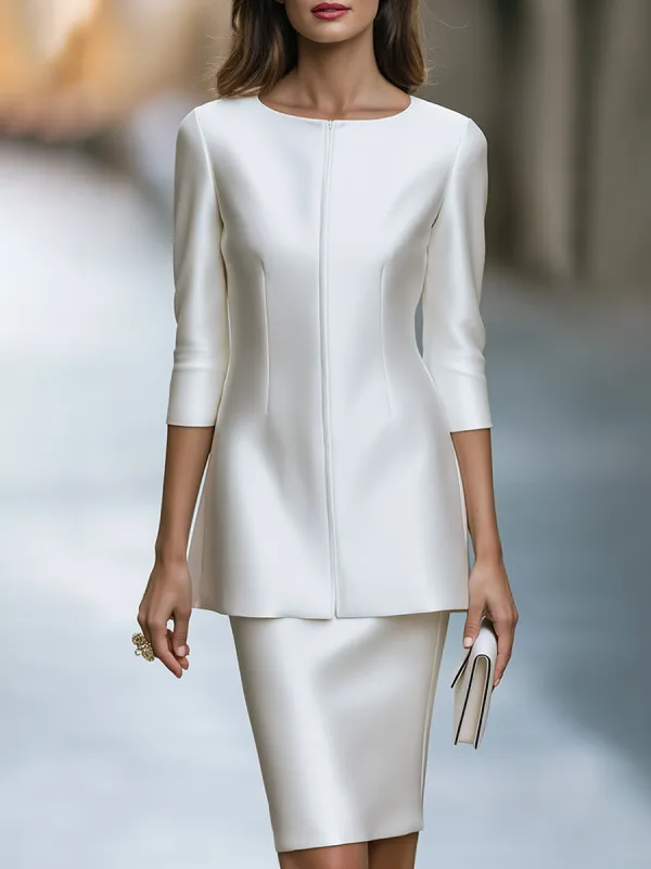 Elegant Zip Front Blazer Jacket And Pencil Skirt Set made by Mooyius