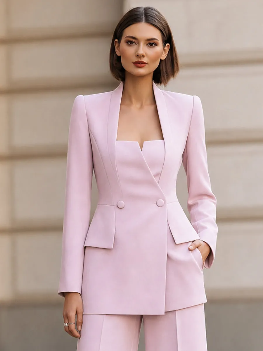 Sculpted Square-Neck Blazer And Wide-Leg Pants Set sold by Mooyius product image thumbnail 5