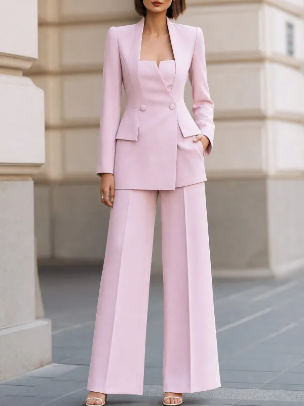 Sculpted Square-Neck Blazer And Wide-Leg Pants Set made by Mooyius