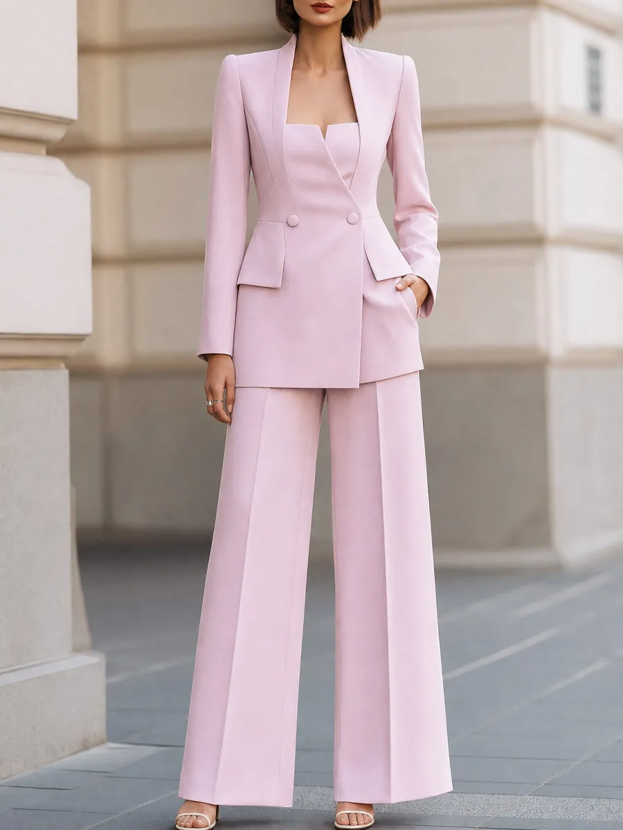 Sculpted Square-Neck Blazer And Wide-Leg Pants Set sold by Mooyius