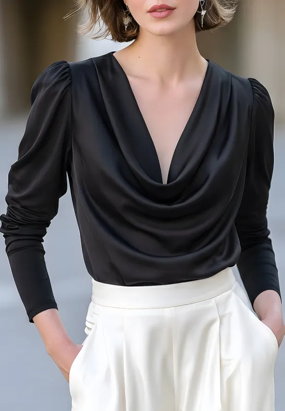 Draped Collar Long-Sleeve Blouse made by Mooyius