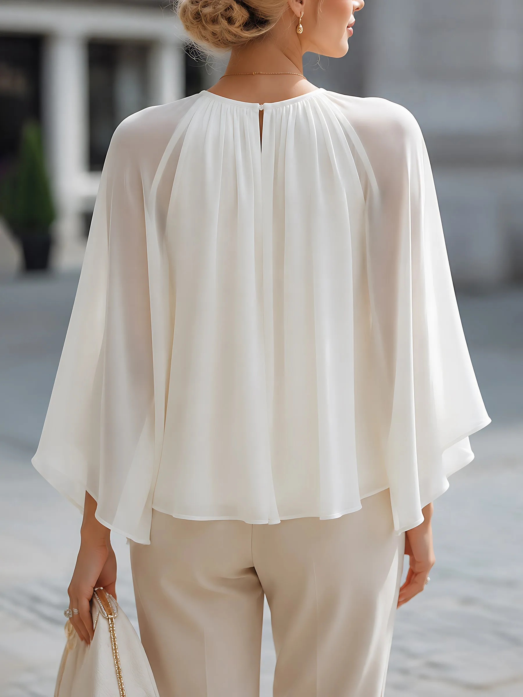 Pleated Cape-Sleeve Chiffon Blouse sold by Mooyius product image thumbnail 5