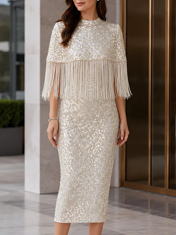 Sequin Fringe Cape Midi Dress made by Mooyius