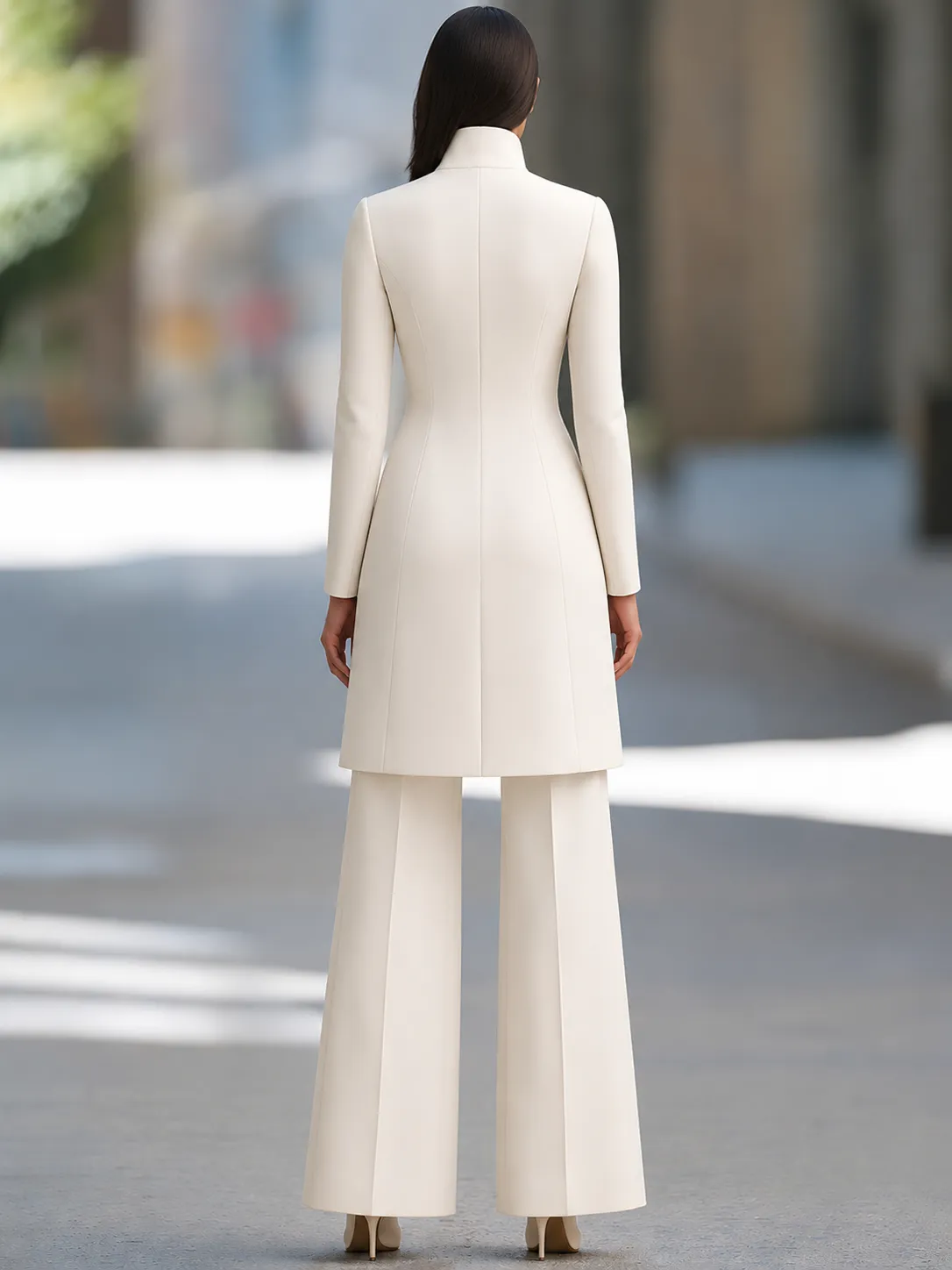Stand-Collar Zip-Front Longline Jacket And Wide-Leg Pants Set sold by Mooyius product image thumbnail 2