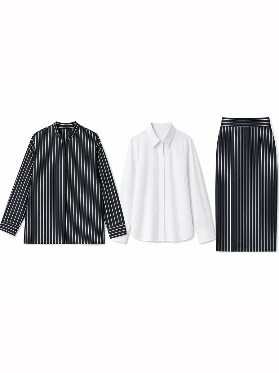 Three-piece Set Featuring A Pinstriped Blazer A Shirt A Midi-length Pencil Skirt sold by Mooyius product image thumbnail 4