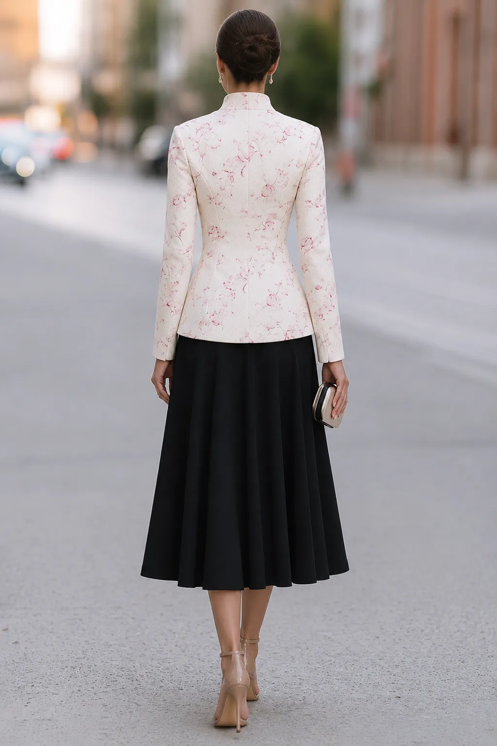 Floral Stand-Collar Jacket And A-Line Midi Skirt Set sold by Mooyius product image thumbnail 2