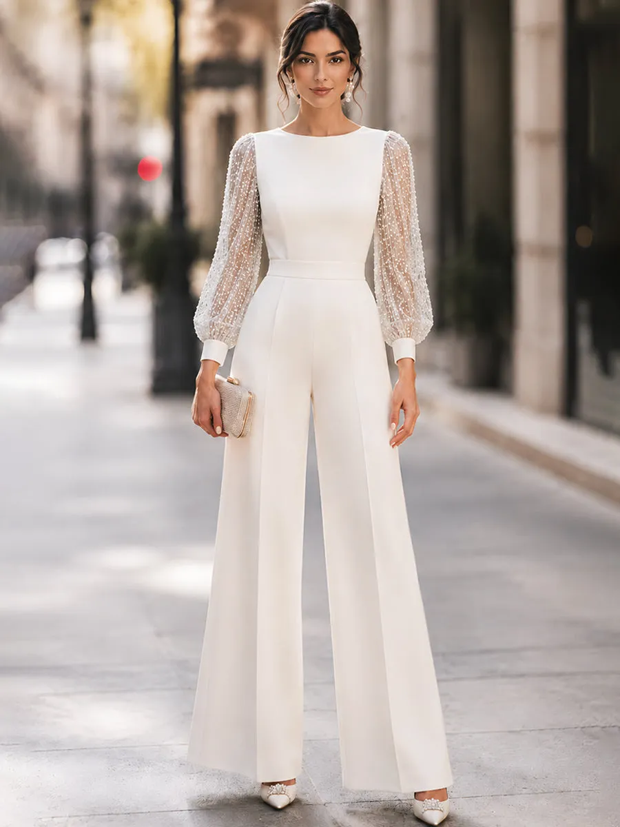Elegant Pearl Mesh Sleeve Wide-Leg Jumpsuit sold by Mooyius product image thumbnail 3