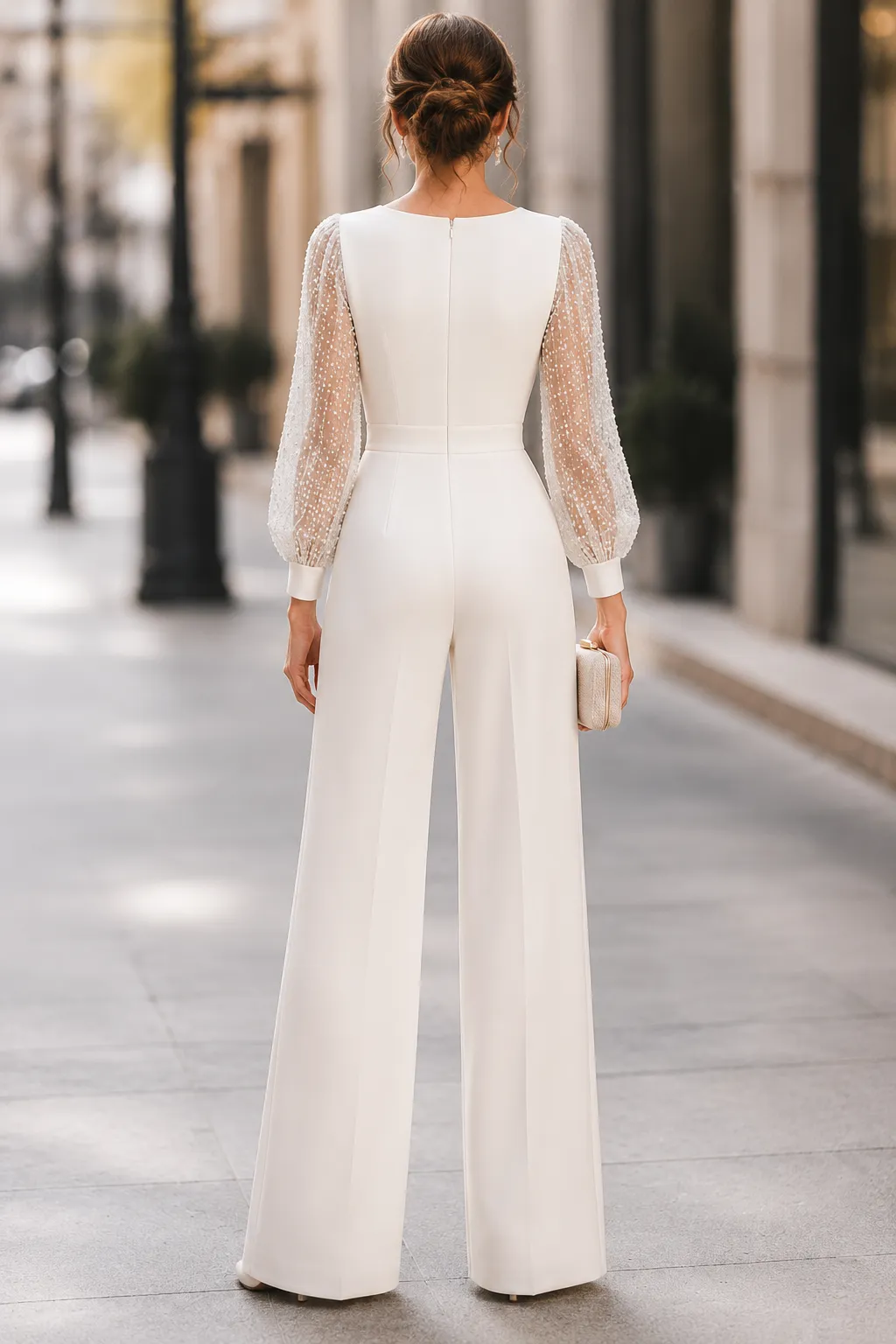 Elegant Pearl Mesh Sleeve Wide-Leg Jumpsuit sold by Mooyius product image thumbnail 2