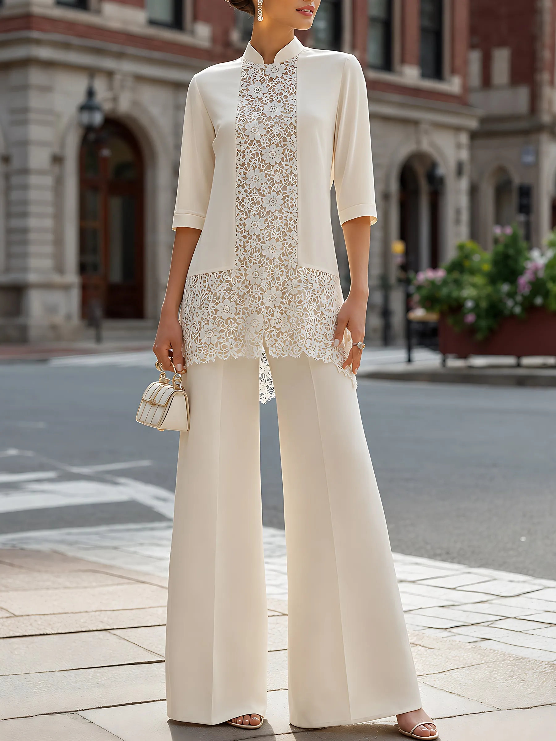 Lace Panel Wide-Leg Jumpsuit sold by Mooyius