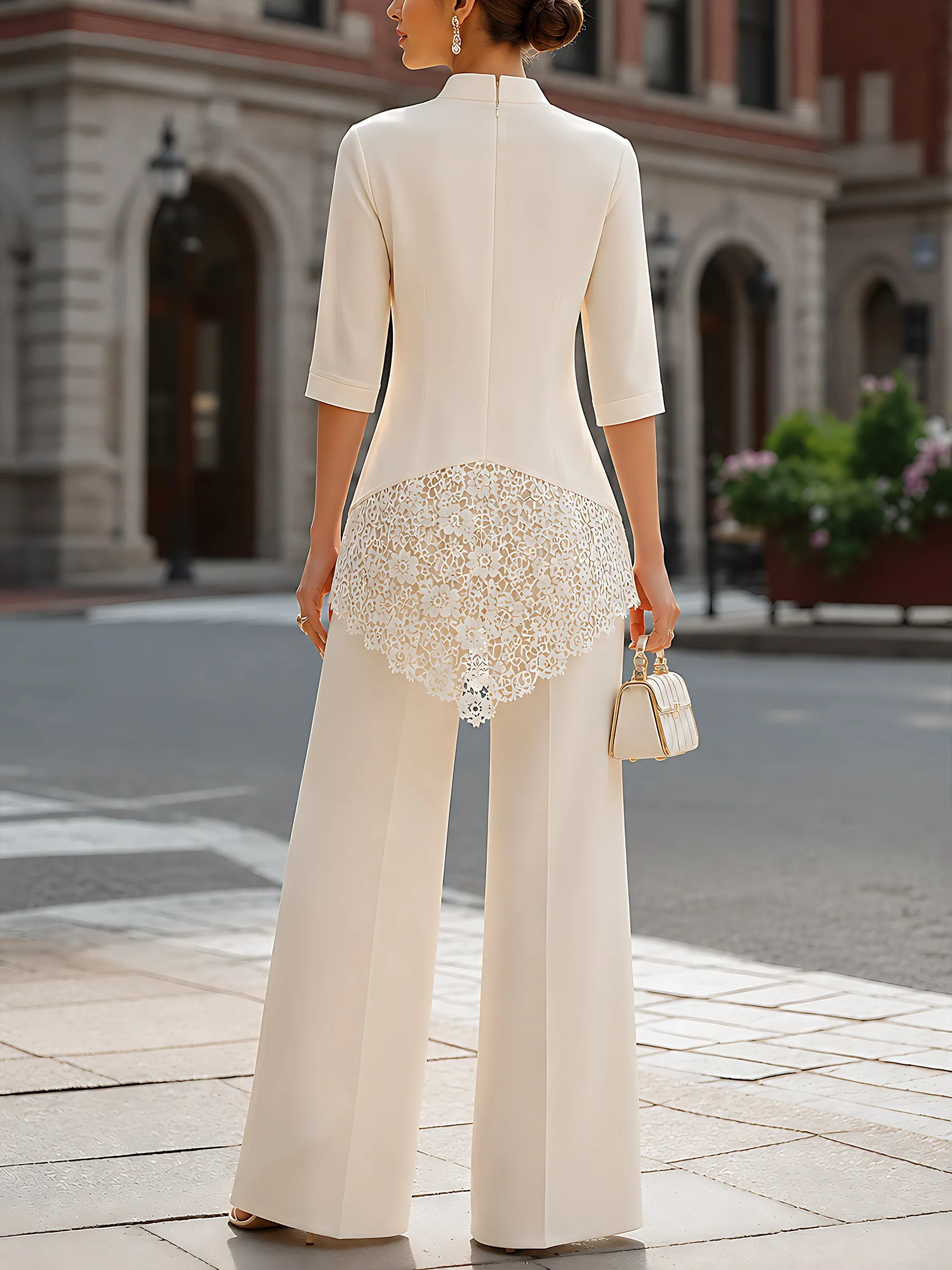 Lace Panel Wide-Leg Jumpsuit sold by Mooyius product image thumbnail 4