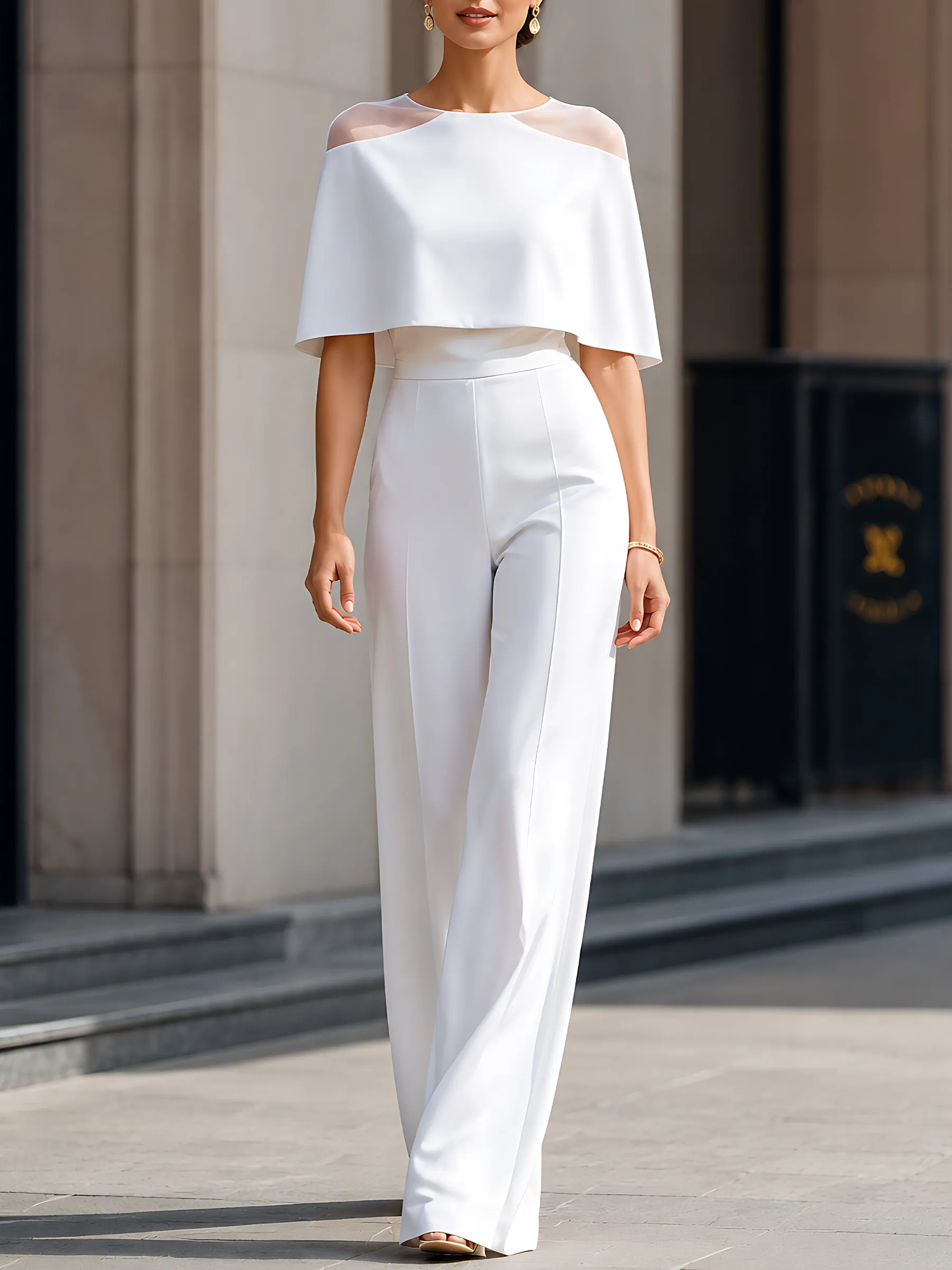 Cape Overlay Wide-Leg Jumpsuit sold by Mooyius
