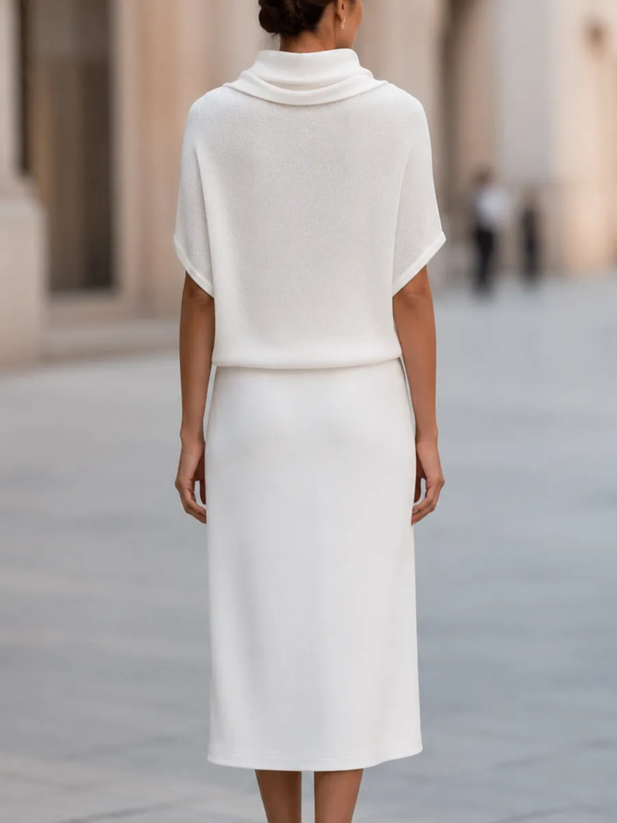 Elegant White Turtleneck Knit Top And Pencil Skirt Set sold by Mooyius product image thumbnail 2