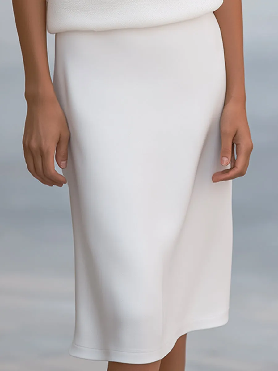 Elegant White Turtleneck Knit Top And Pencil Skirt Set sold by Mooyius product image thumbnail 4
