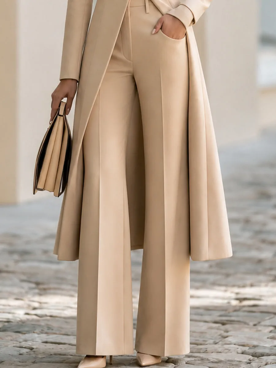 Tand Collar Long Tailored Coat & High Waist Flare Pants Two-Piece Suit sold by Mooyius product image thumbnail 5