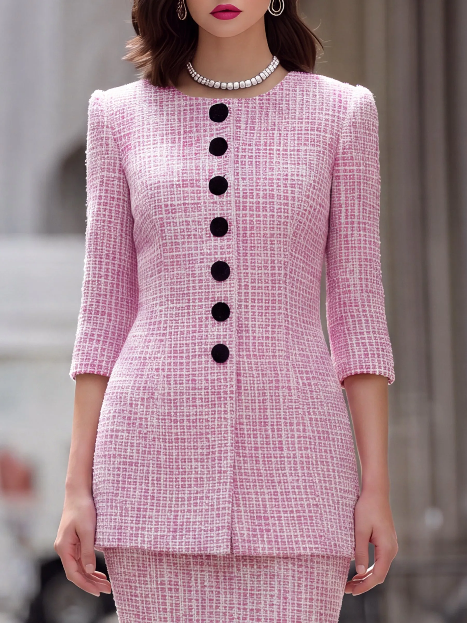 Textured Tweed Tailored Jacket And Pencil Skirt Set sold by Mooyius product image thumbnail 3