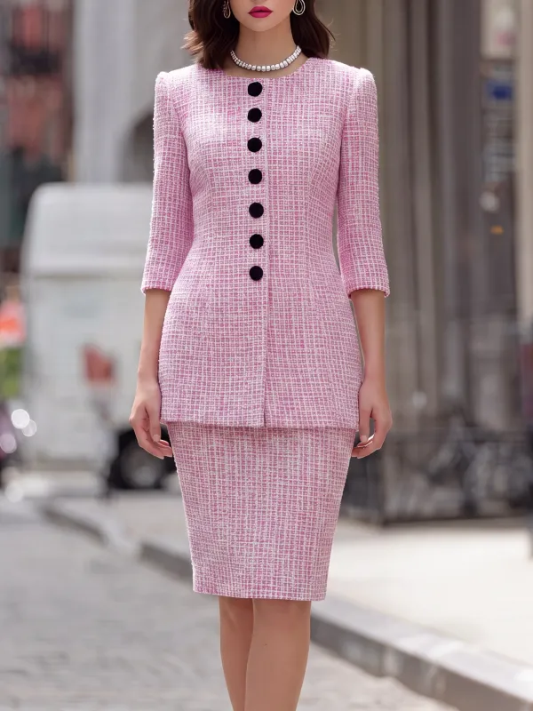 Textured Tweed Tailored Jacket And Pencil Skirt Set made by Mooyius