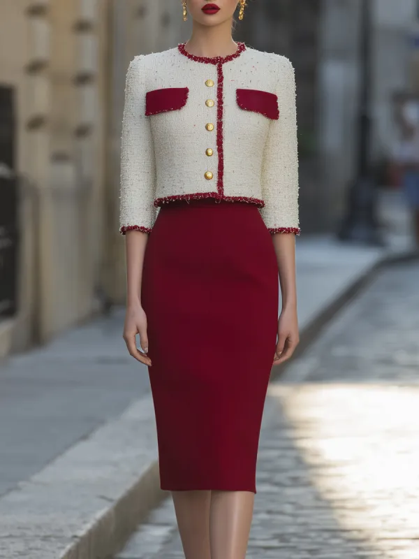 Textured Tweed Cropped Jacket And Pencil Skirt Tailored Set made by Mooyius