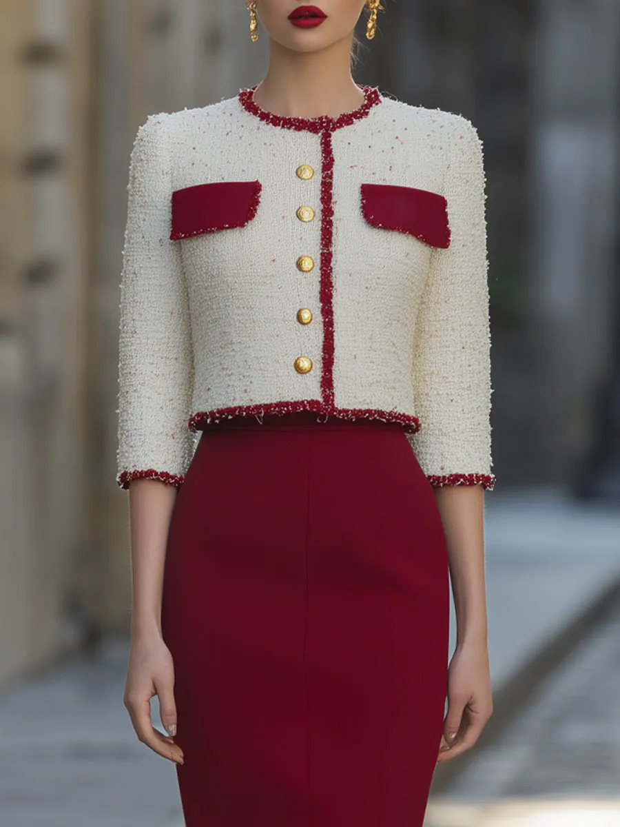 Textured Tweed Cropped Jacket And Pencil Skirt Tailored Set sold by Mooyius product image thumbnail 3