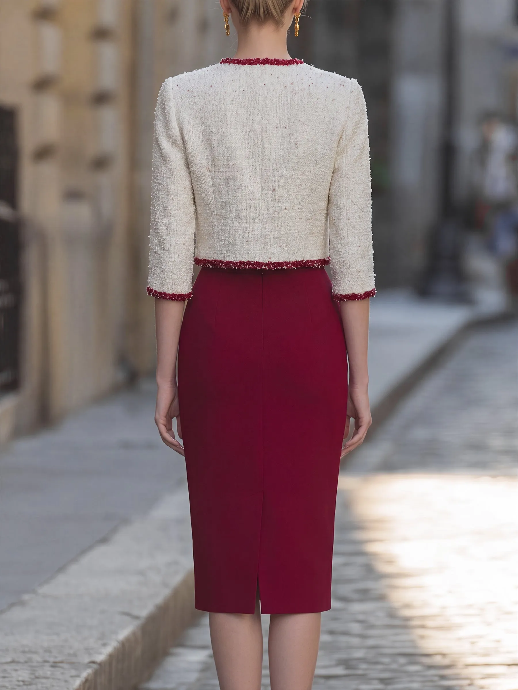 Textured Tweed Cropped Jacket And Pencil Skirt Tailored Set sold by Mooyius product image thumbnail 2