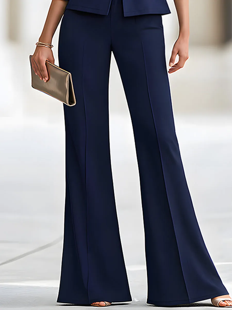 Elegant Navy Blue Peplum Blazer Wide Leg Pants Set sold by Mooyius product image thumbnail 5