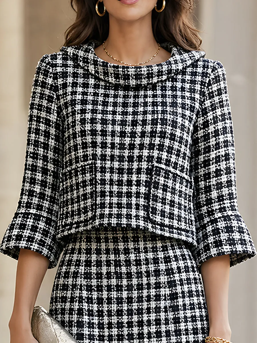 Elegant Black And White Tweed Two-Piece Skirt Set sold by Mooyius product image thumbnail 3